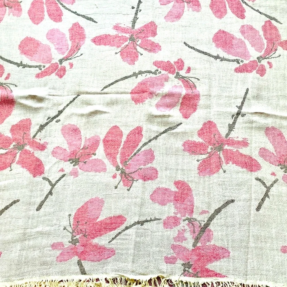 Cherry Blossoms Loom Weave 2 Side Wrap Blanket Towel Sarong Tapestry Hand Weave